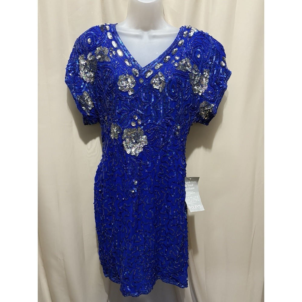 Stenay Vintage 80's Sequin Blue Dress Size 12 Glam Vegas Party Wedding Cocktail
